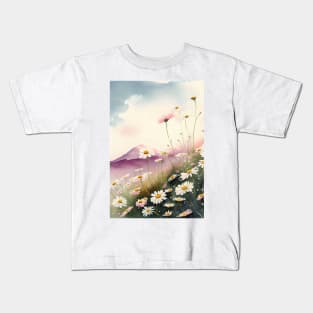 Daisies on a Summer Day at the Foot of the Mountains Kids T-Shirt